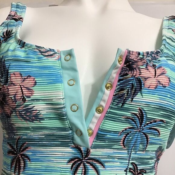 Decree Blue Floral Print One-Piece Swimsuit New With Tag Size L - Picture 5 of 8